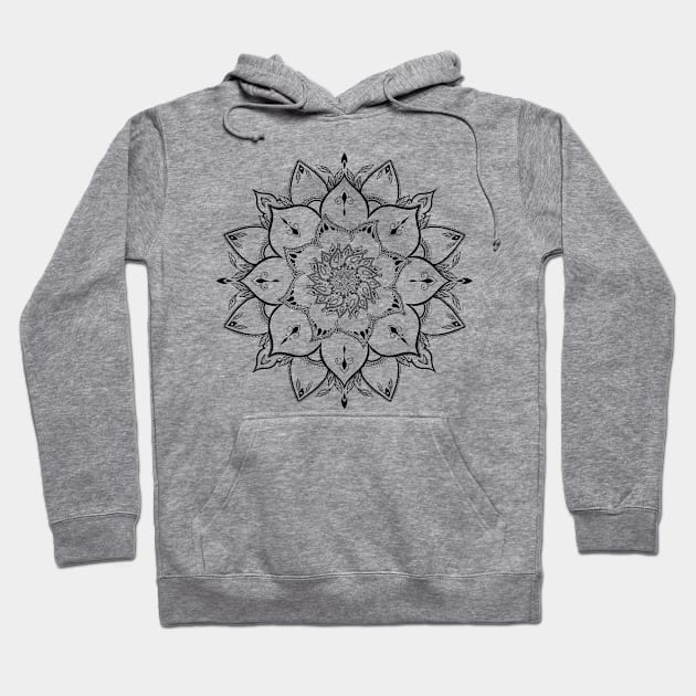 Black floral mandala line work Hoodie by Elishas art original 